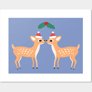 Christmas Deer Under A Mistletoe Posters and Art